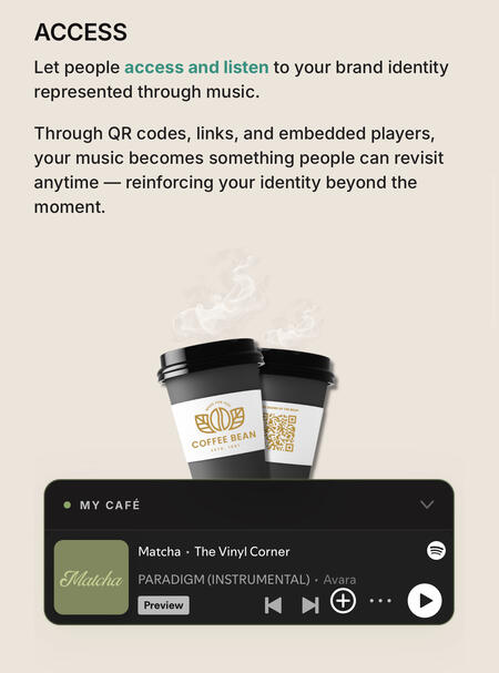 A live music integration concept — curated playlists embedded into fitness culture through QR access and branded visuals.