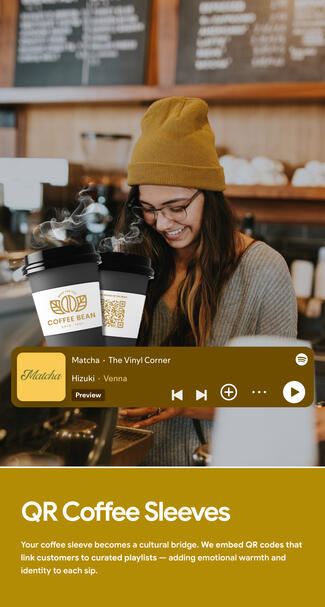 Interactive packaging that links customers to curated sound — extending the in-store atmosphere beyond the counter.